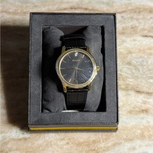 NWT BULOVA Black and Gold Watch